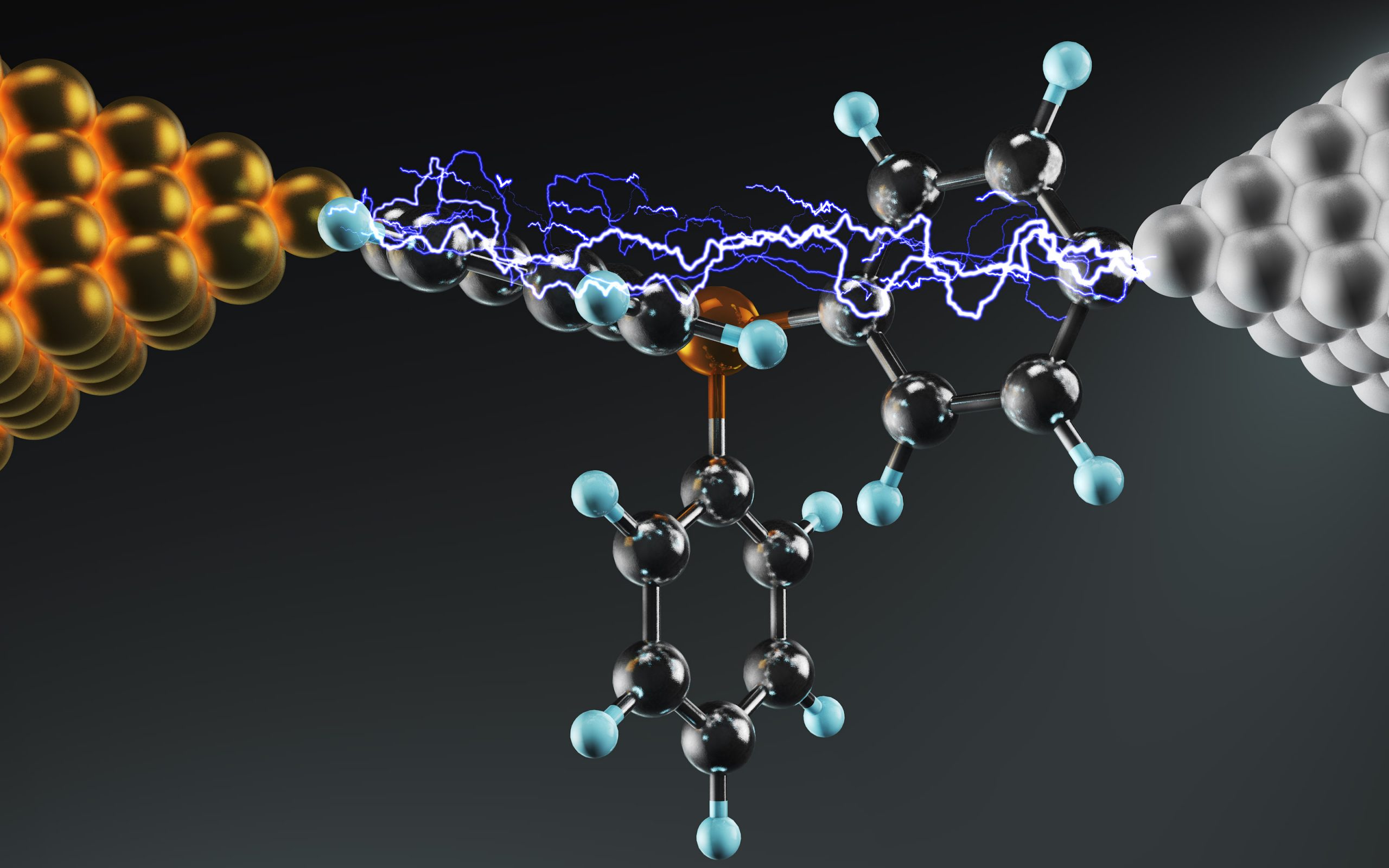 An artistic representation of electric current at nanoscaled electrodes 